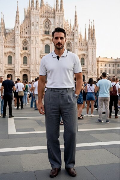 Maccali Muška trendi bela polo majica od pletiva