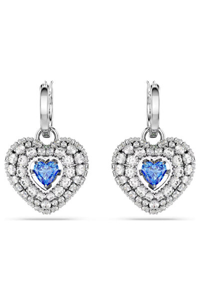 Swaroski أقراط متدلية على شكل قطع زائد، قلب، أزرق، مطلي بالروديوم