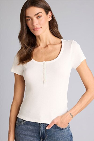 DeFacto Regular Fit Basic Plain Ribbed Camisole Short Sleeve T-Shirt H2034Ax26Sm