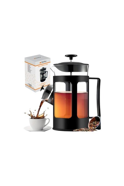 Ruhhy French press for coffee and tea, 1 liter capacity, for 3-6 people, glas...