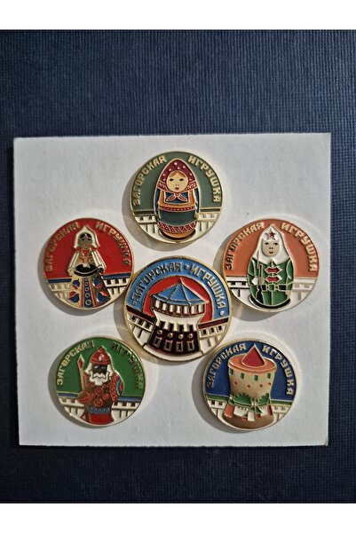 Edi Antik 6 Adet Rusya 1970 Matruşka Rozet Set. Mineli hepsi temiz dönem ürün...