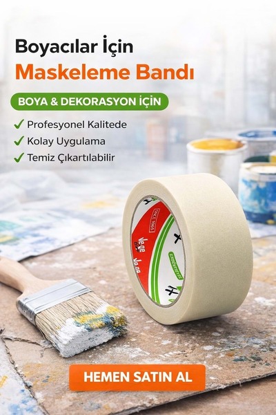 Ve-ge Maskeleme Bandı Boya Bandı 1 Adet 48mm Kağıt Bant Kolay Kullanım Kağıt ...