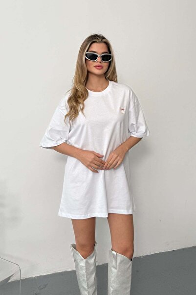 GİYSA Broderie rață pentru femei, bumbac 100% piese, tricou Alb - 26Y 26506