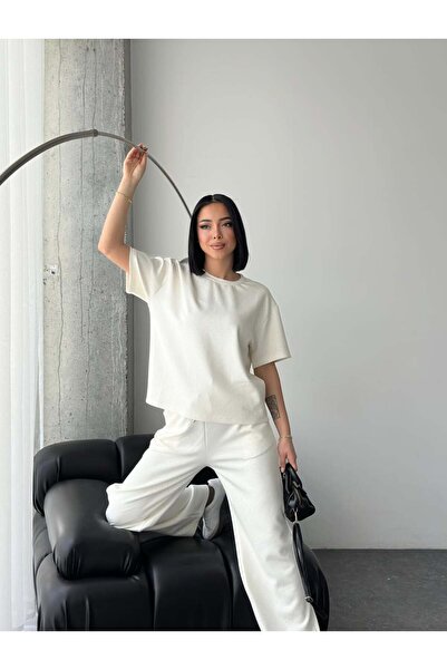 Tarzımızbir Tricou cu aplicații de piatră guler rotund modal set de trening d...