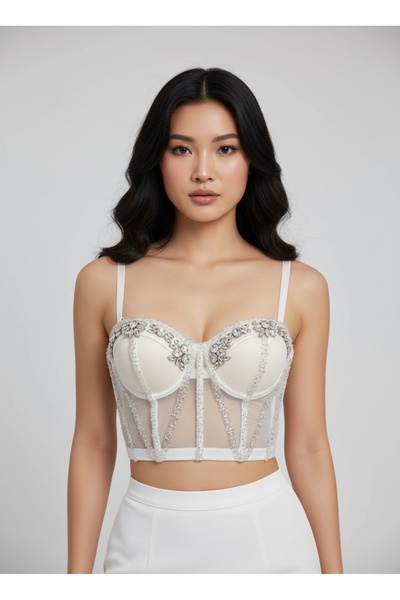 QUEENELA Stone Embroidered Bustier