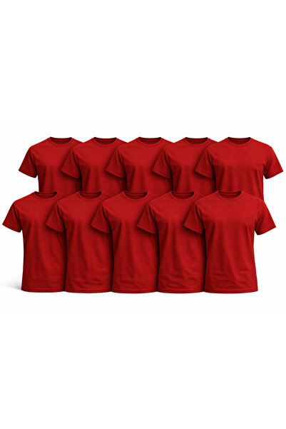 OEM Set of 10 Red Men's T-Shirts 100% Cotton, Simple Basic Solid Color T-Shir...