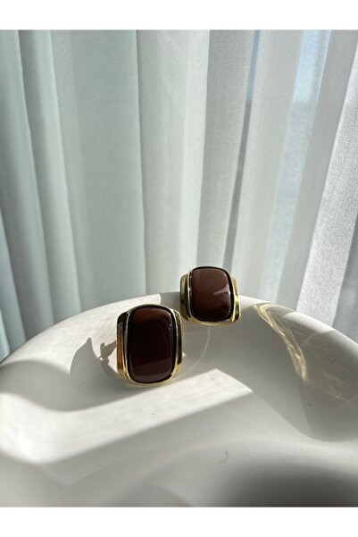 Liora Bitter Coffee Gold Square Earrings