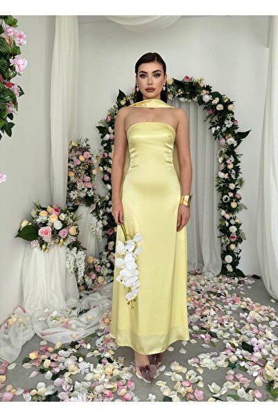 Ayzde Fashion Straplez Şal Detay Ulsez Elbise