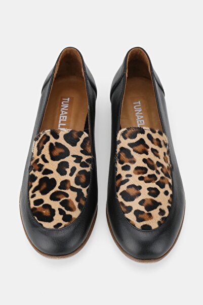 TUNAELLİ Balerini negri din piele naturală pentru femei, mărimea 36-41, cu imprimeu leopard