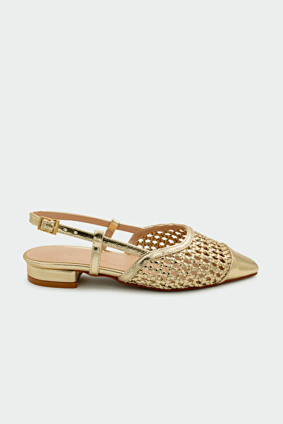 LAMİNTA Megan В'язана деталізована жіноча золота балетка