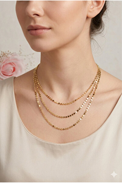 Velvet Rose kadın pullu üçlü kombin kolye Gold