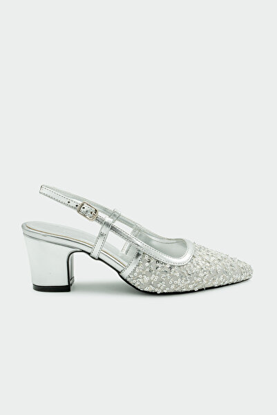 LAMİNTA Zawin Sequin Women's Silver Heeled Shoes