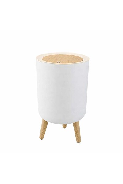 silabor White Click Lid Standing Trash Can 12 Liter Round Hard Plastic Withou...