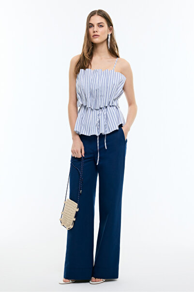 Roman Geniş Düz Paça Pantolon Lacivert YY012043_015