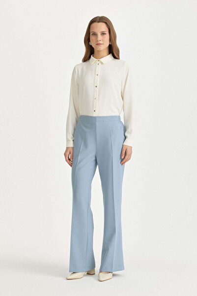 Nihan Beli Lastikli Ütü İzli Basic Poly. Viskon Pantolon Açık Mavi