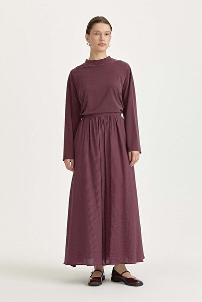 Nihan Beli Büzgülü viskon Etek Mürdüm