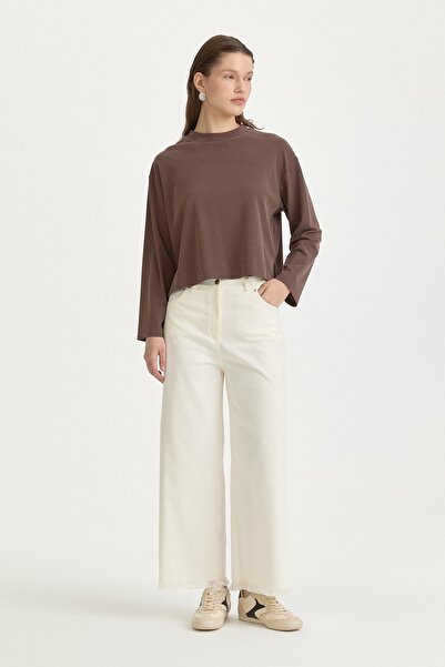 Nihan Kanvas Bol Paça Pamuk Basic Pantolon Ekru