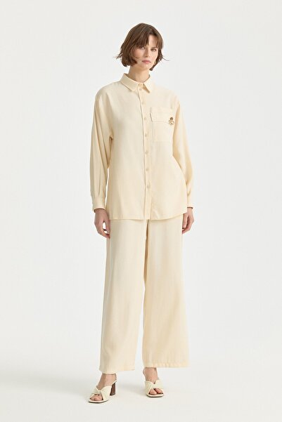 Nihan Cep Detaylı Tencel Pantolon Tunik Takım Tereyağ Sarısı