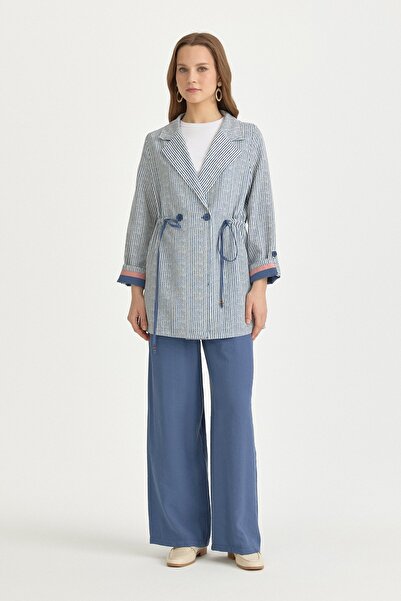 Nihan Keten Pantolon Ceket Takım İndigo