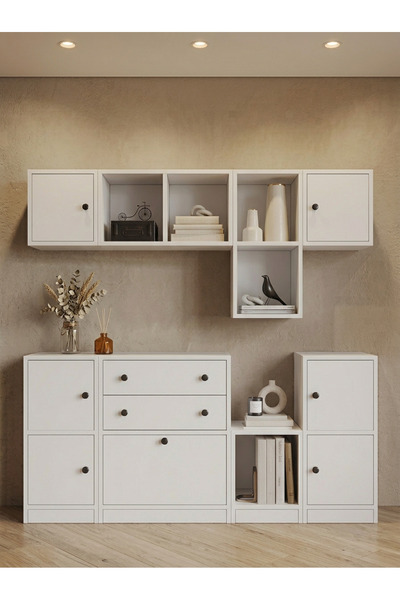 FOR WOMAN DESİGN Ahşap Portmanto 7 Kapaklı 2 Çekmeceli Modern Geniş Hacimli T...