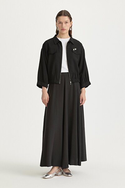 Nihan Robalı Belden Büzgülü Tencel Ceket Siyah