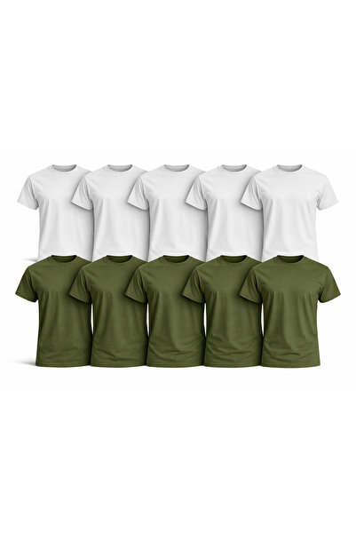 OEM Set 10 Tricouri Albe si Kaki Bărbați 100% Bumbac, Tricouri Simple Basic U...