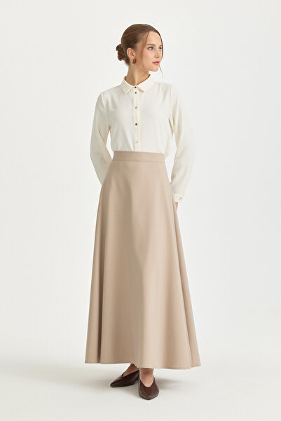Nihan Kloş Poly. Viskon Etek Bej