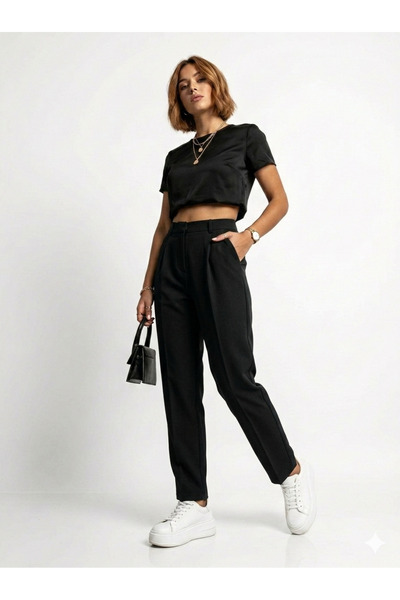 ribana Women's Skinny Leg Pleated Transitional Classic Fashion Fabric Trouser...