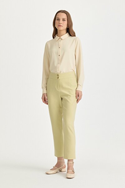 Nihan Arka Beli Elasticated Carrot Basic Poly. Viscose Trousers Pistachio Green