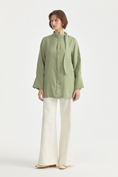 Nihan Fular Yaka Tencel Tunik Yeşil