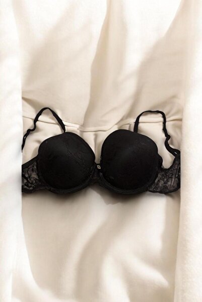 Raneel Kazançlı Alışveriş Women's Lace Padded Non-Support Bra Black