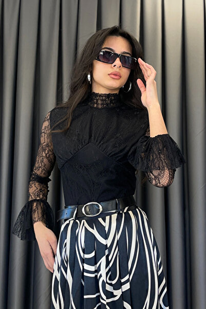 Red Balance Pack of Lace Spanish Sleeve Blouses-Black Black