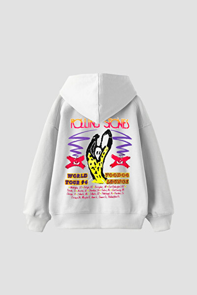 Bak Moda Rolling Stones Voodo Lounge Printed Oversize Unisex White Hoodie