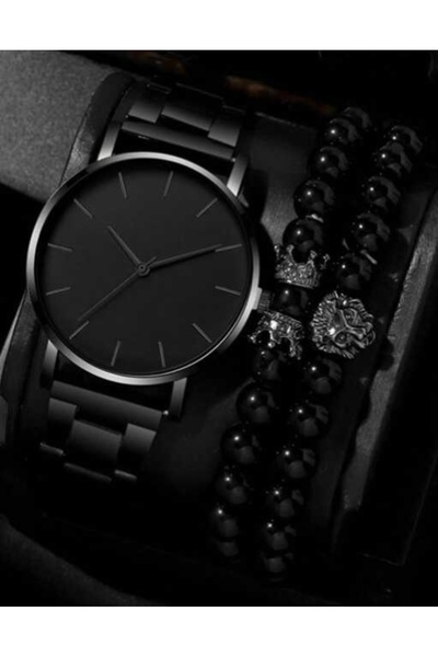 Geneva SET Cadou Bărbați Ceas Negru Quartz + Brățări Premium – Design Elegant