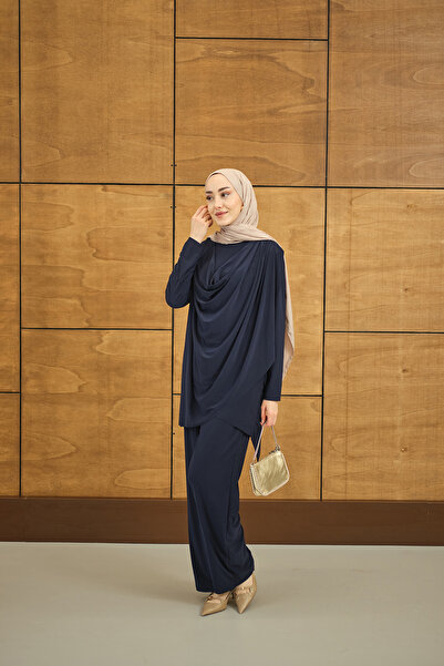 LOCCO Žensko odelo sa običnim izrezom i detaljnim izrezom na leđima, tamnoplavo