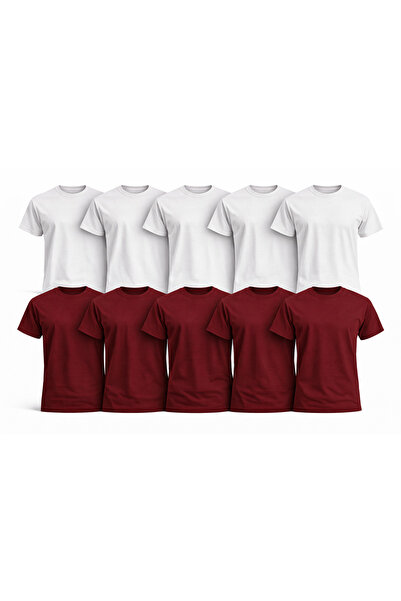 OEM Set 10 Tricouri Albe si Rosu Bordeaux Bărbați 100% Bumbac, Tricouri Simpl...