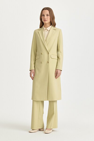 Nihan Kruvaze Kapama Uzun Blazer Poly. Viskon Basic Ceket Fıstık Yeşili