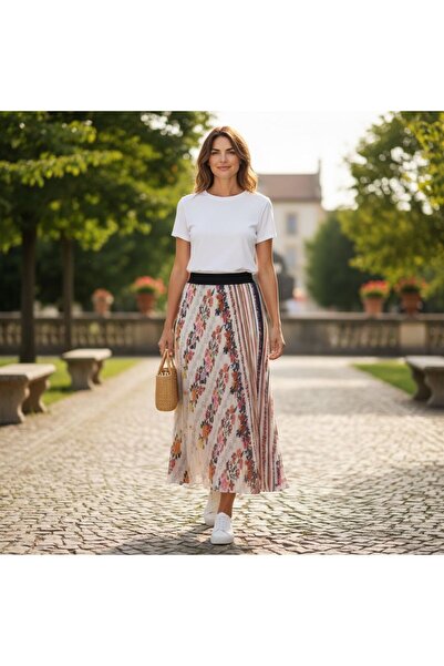 GÖMLEK GALERİSİ Gemetri Patterned Elastic Waist Chiffon Woven Digital Print W...