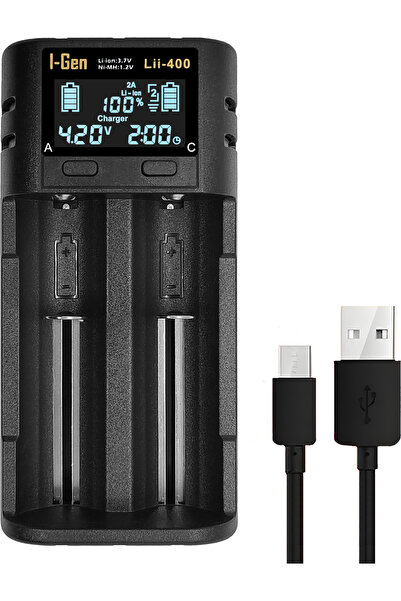 I Gen LII-400 Akıllı Li-Ion Pil Şarj Cihazı, Type-C Girişli, LCD Ekranlı, 2 S...