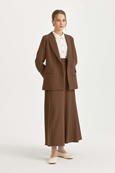 Nihan Kruvaze Blazer Poly. Viskon Ceket Kahve