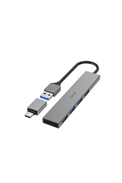 Hama USB hub 200141, 4 x USB, USB-C adapter (Grey)