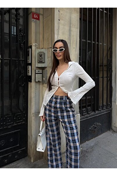 CARLA MARA High Waist Flared E Plaid Pants