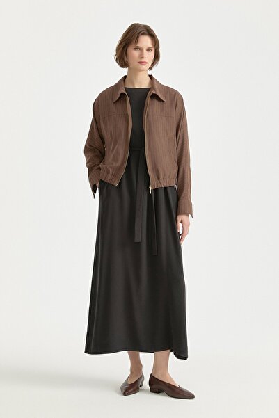 Nihan Kolsuz Kuşaklı Modal Basic Elbise Siyah