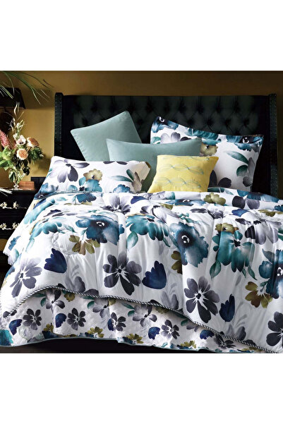 Alhabib bedding Double summer bedspread in white and green with floral patter...