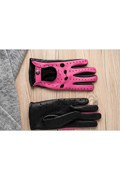 Modalight Leather ,Women's Driving Gloves, Fuchsia Black Combination
