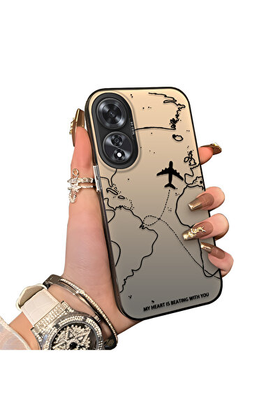 ucuc Oppo A60 Uyumlu Sert Akrilik Arka Silikon Kenar Lens Koruma Kılıf Uçak d...