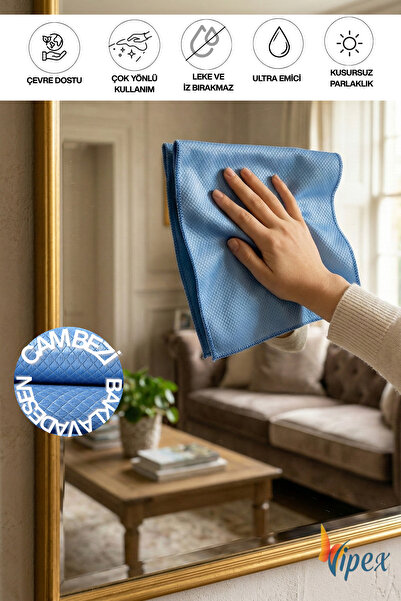 VİPEX Mikrofiber Cam-Ayna Bezi İZ BIRAKMAZ Kusursuz Temizlik Baklava Desen 40...