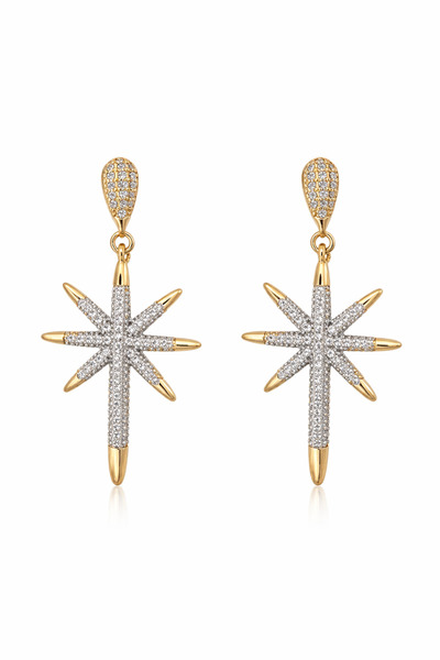Zirkon Taşlı 6 cm Yıldız Küpe – Gold & Kombin Paslanmaz Çelik Çivi Model