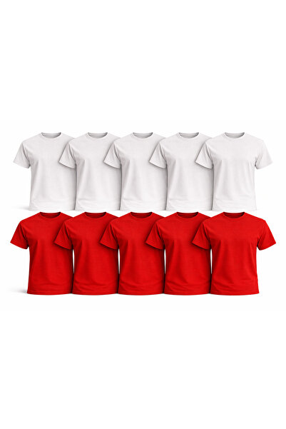 OEM Set 10 Tricouri Albe si Rosu Bărbați 100% Bumbac, Tricouri Simple Basic U...