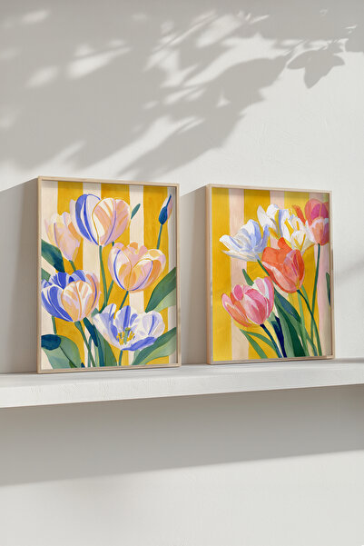 STARYUNA Set de pictură cu cu model tablouri cu lalele colorate, înrămate în ...